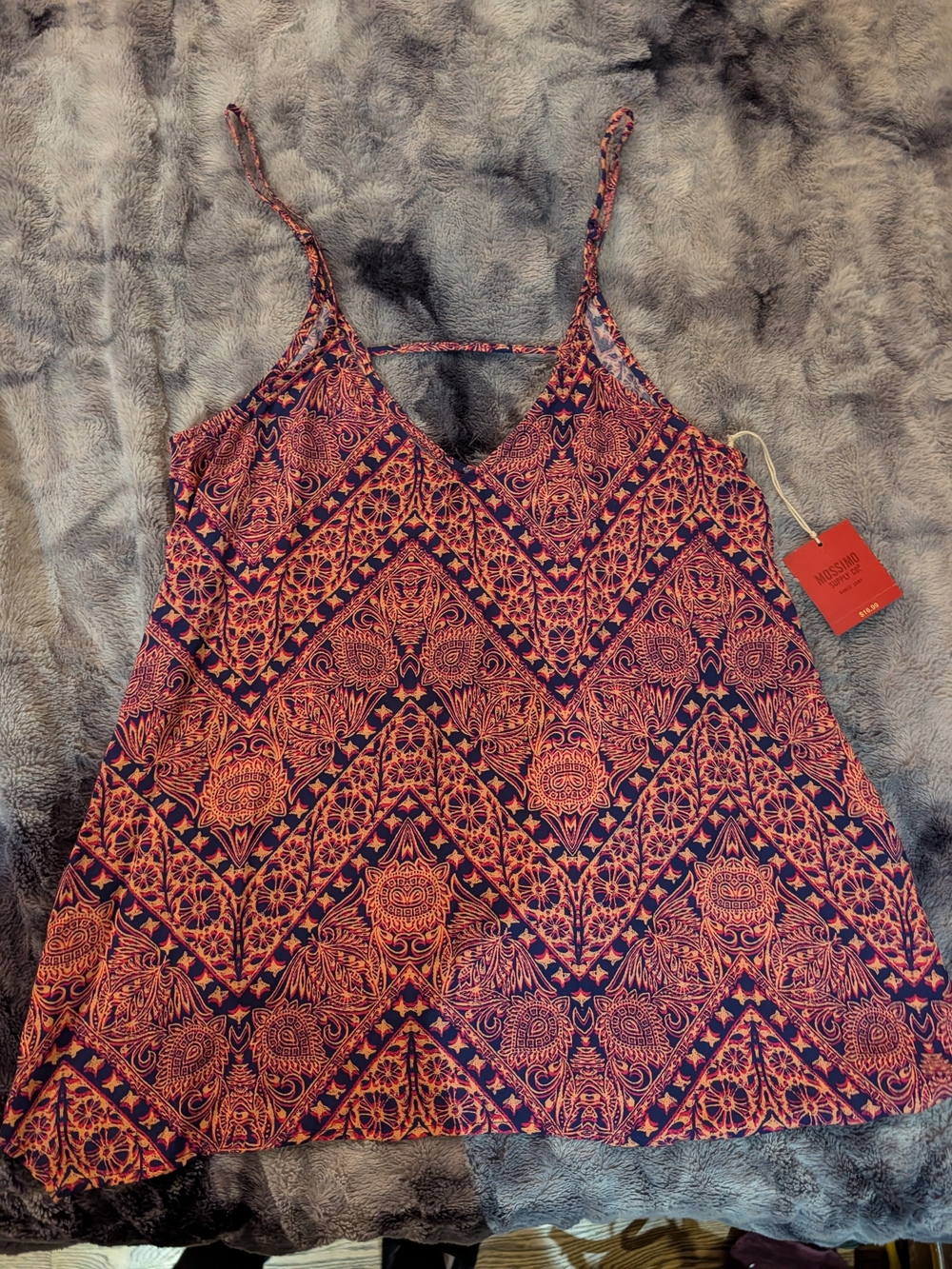Mossimo Supply Co. Navy and Coral Patterned Spaghetti Strap Tank